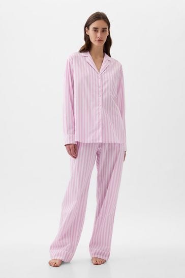 Gap Pink Stripe Poplin Pyjama Long Sleeve Shirt