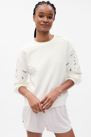 Gap White Vintage Soft Eyelet Sleeve Sweatshirt