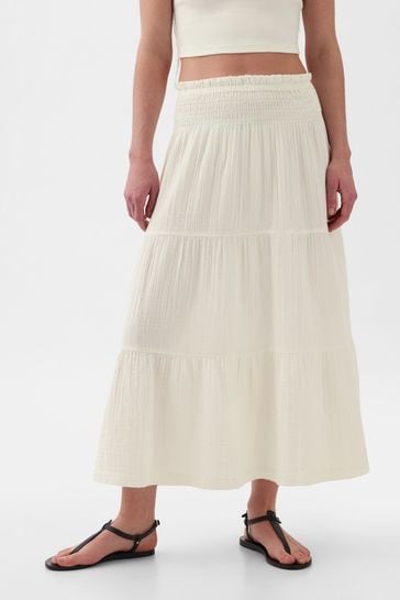 Midi white tiered skirt online