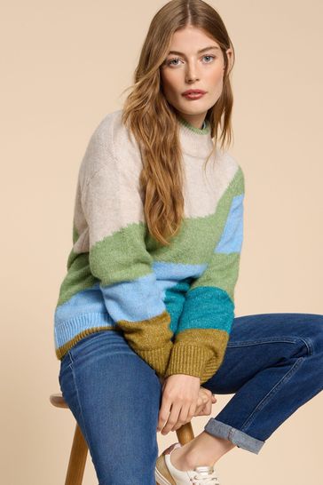 White Stuff Green Daisy Colourblock Jumper