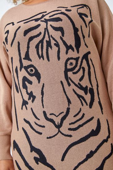 Roman Brown Curve Tiger Print Embellished Jumper
