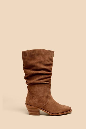 White Stuff Azalea Suede Mid Slouch Brown Boots