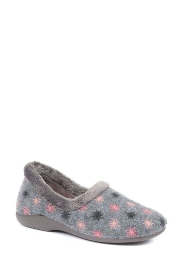 Pavers Grey Embroidered Slippers