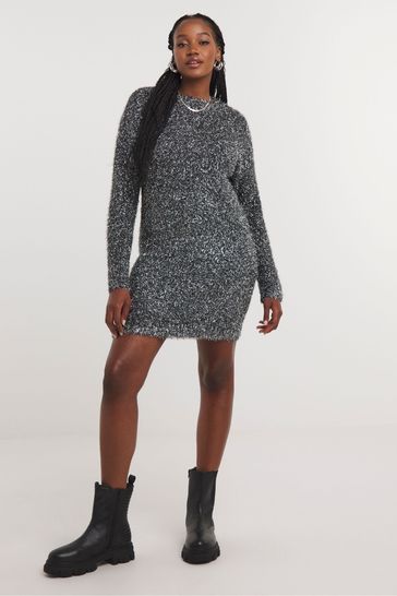 Simply Be Gunmetal Tinsel Mini Jumper Dress