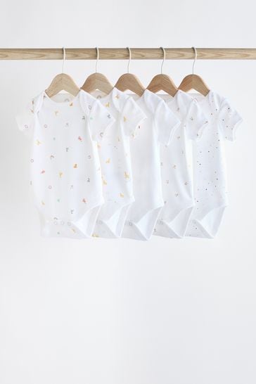 White 5 Pack Short Sleeve Baby Bodysuits