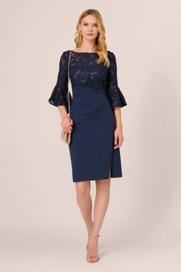 Adrianna Papell Blue Floral Lace Combo Dress