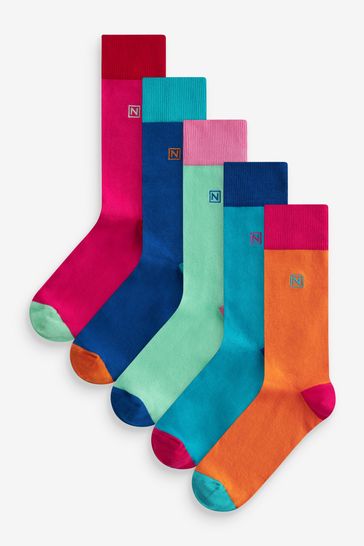 Multi Bright Mix 5 Pack Embroidered Lasting Fresh Socks