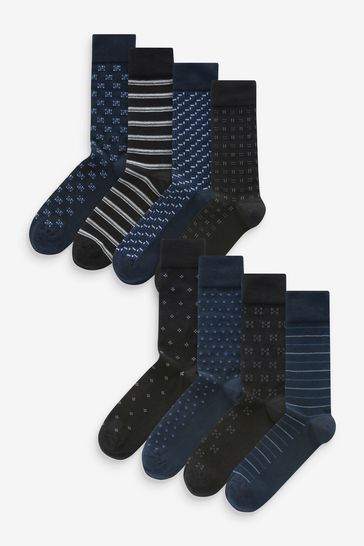 Navy Blue/Black Pattern Smart Socks 8 Pack