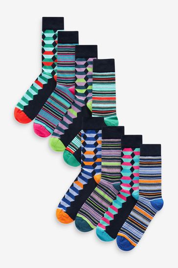 Bright Geo/Stripe Pattern Socks 8 Pack