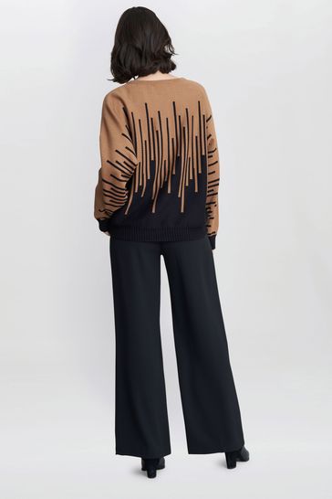 Gina Bacconi Cream Page Beige And Black Abstract Print Jumper