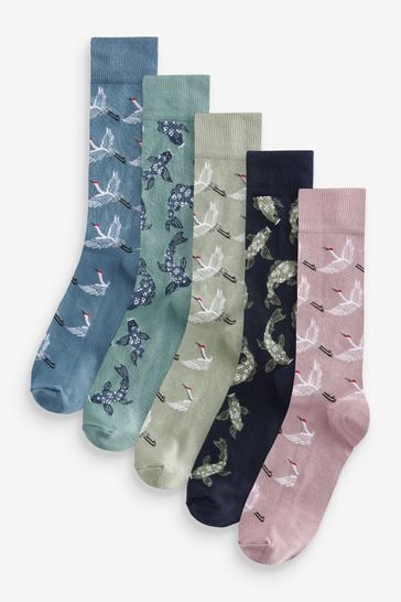 Blue/Green Japanese Fun Pattern Socks 5 Pack