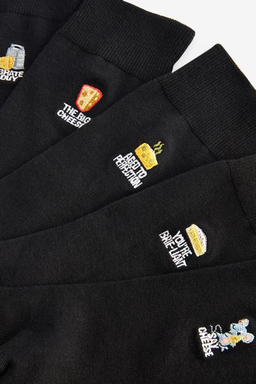 Black Father's Day Cheese Fun Embroidered Socks 5 Pack