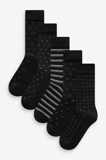 Black/Light Grey Pattern Smart Socks 5 Pack
