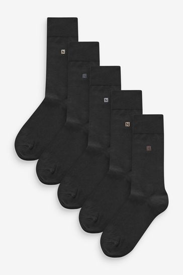 Neutral Logo Black Embroidered Lasting Fresh Socks 5 Pack