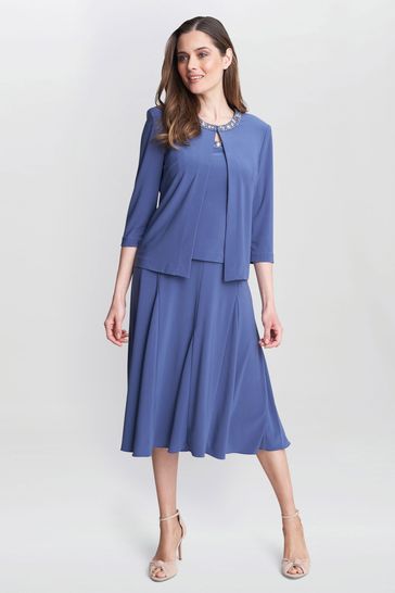 Buy Gina Bacconi Blue Delores Jersey Midi A Line Jacket Dress from
