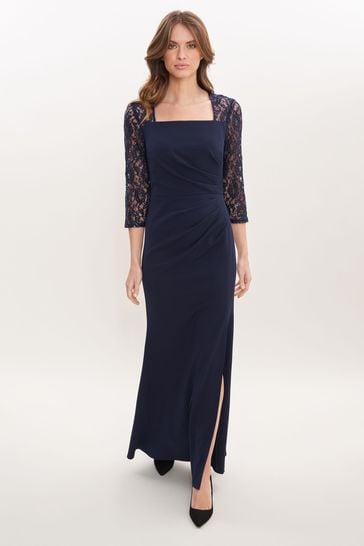 Gina Bacconi Blue Una Maxi Dress With Lace Sleeves