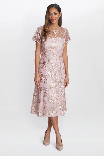 Gina Bacconi Pink Davina Embroidered A Line Dress