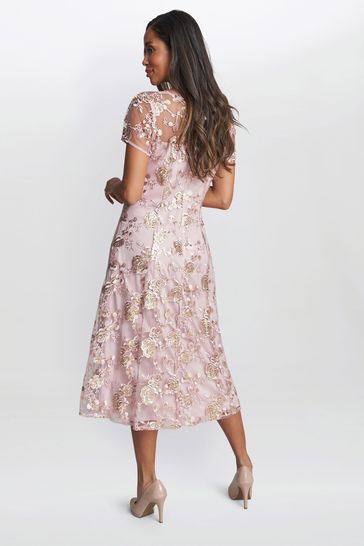 Gina Bacconi Pink Davina Embroidered A Line Dress