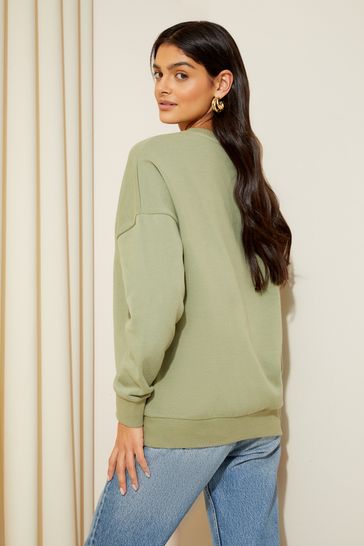 Khaki crew neck sweatshirt clearance