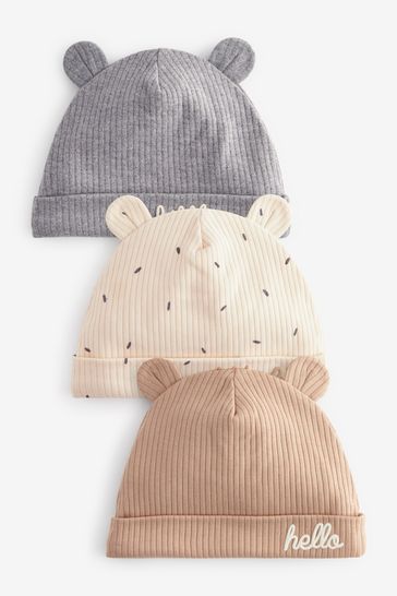 Brown Cream Baby Beanie Jersey Hat 3 Pack 0 12mths