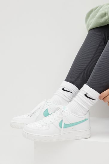 Nike White/Green Air Force 1 Youth Trainers