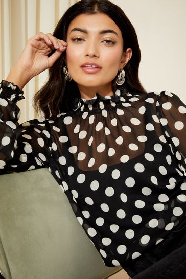 White ruffle hotsell high neck blouse