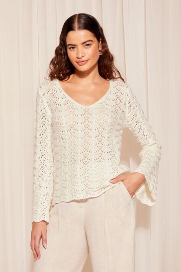 Friends Like These Ivory White Crochet Flute Sleeve Top