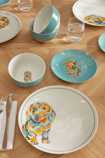Buy 12 Piece Teal Blue Sausage Dog Dinner Set from Next Bahrain