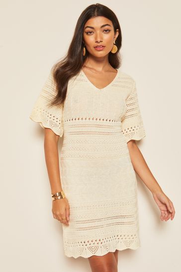 Friends Like These Ivory White V Neck Crochet Mini Dress