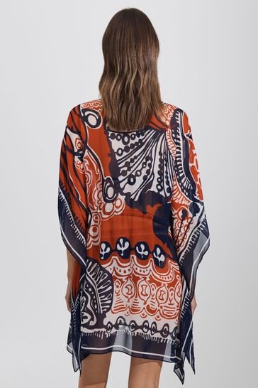 Buy Reiss Navy Red Emmi Printed Drawstring Waist Kaftan from Next
