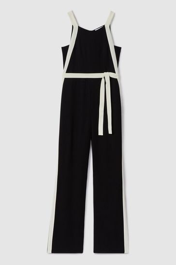 Buy Reiss Black White Salma Contrast Trim Belted Jumpsuit from