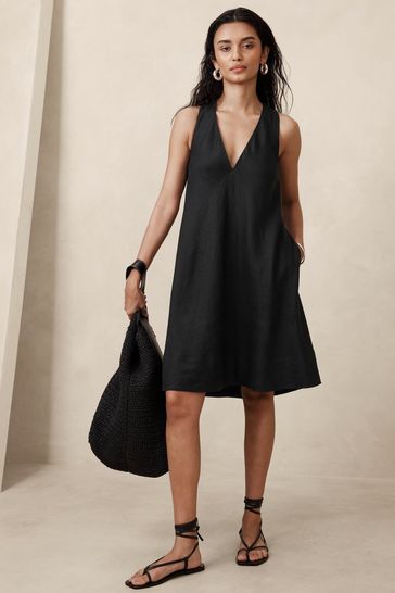 Banana Republic Black Ava Linen Mini Dress