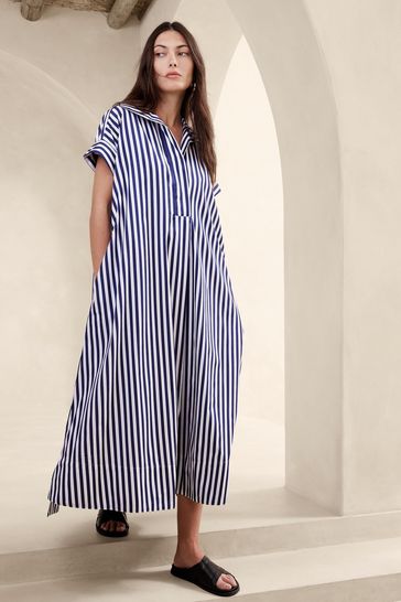 Banana republic blue and white sales striped dress