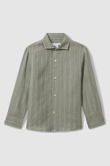 Reiss Sage Ruban Striped Linen Cutaway Collar Shirt