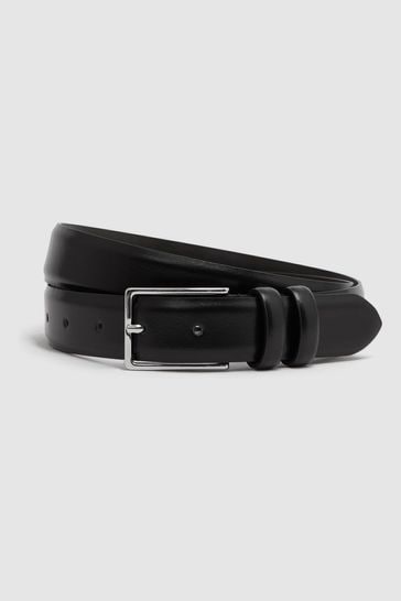 Reiss Black Dante Smooth Leather Belt