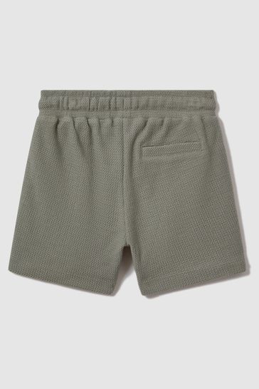 Reiss Pistachio Hester Senior Textured Cotton Drawstring Shorts