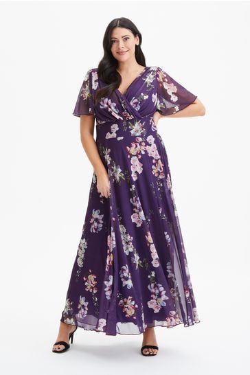 Scarlett & Jo Purple Floral Isabelle Angel Sleeve Maxi Dress