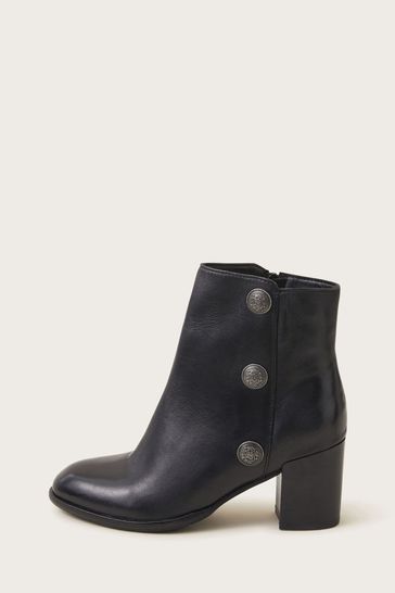 Monsoon Black Leather Military Button Boots