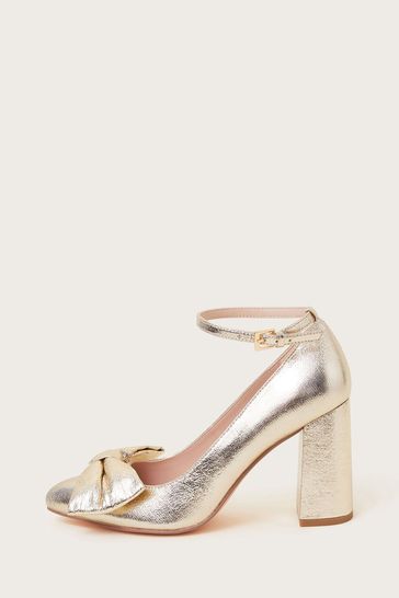 Monsoon Gold Cathy Bow Heeled Shoes