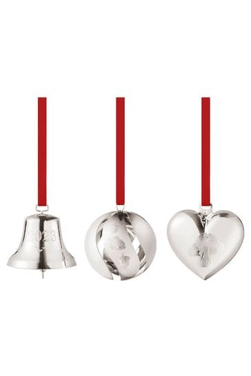 Georg Jensen Silver Christmas set of 3 Bell Ball and Heart Gift Set