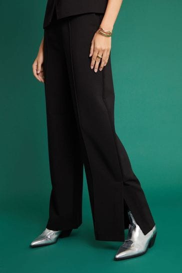 Another Sunday Wide Leg Split Side Black Trousers