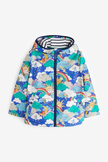 Boden Blue Rainbow Weather Jersey Lined Anorak