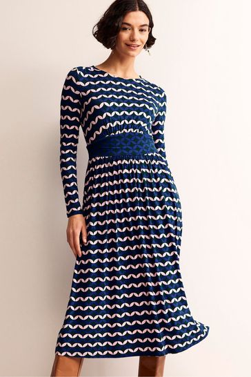 Boden Blue Chrome Thea Long Sleeve Midi Dress