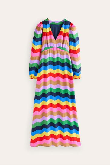 Buy Boden Pink Empire Waist Maxi Rainbow Stripe Tea Dress from