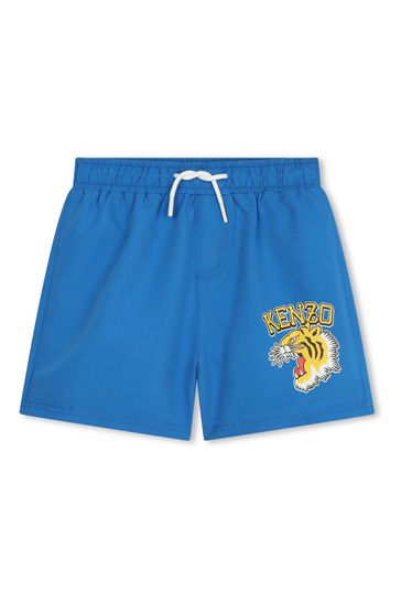 KENZO KIDS Blue Tiger Varsity Logo Swimming Shorts