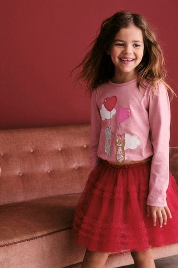 Boden Pink Bunny Heart Appliqué Puff-Sleeve Top