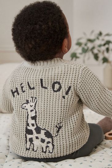 Buy Grey Giraffe 100 Cotton Baby Knitted Cardigan 0mths 2yrs from Next Bahrain