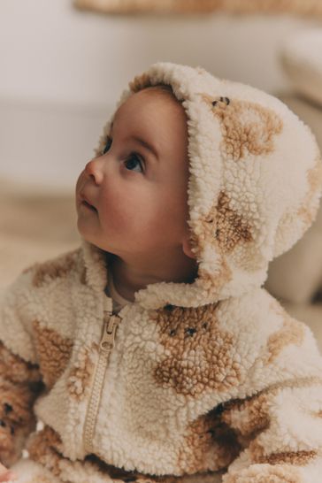 Bear print sherpa zip up coat shop