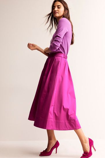 Boden Purple Isabella Cotton Sateen Midi Skirt