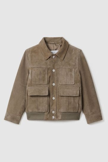 Buy Pistachio Reiss Bas Suede Front Pocket Jacket from Next Oman